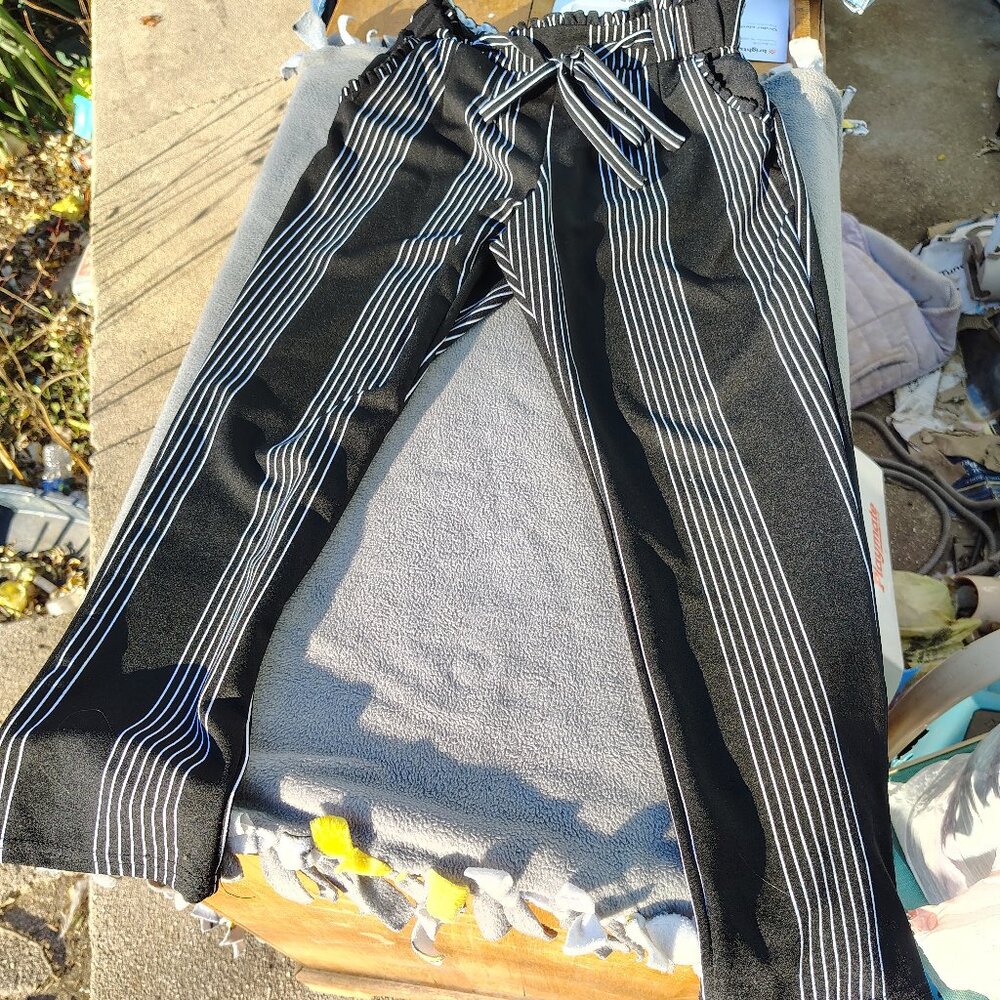 Black and White striped boot cut dress pants